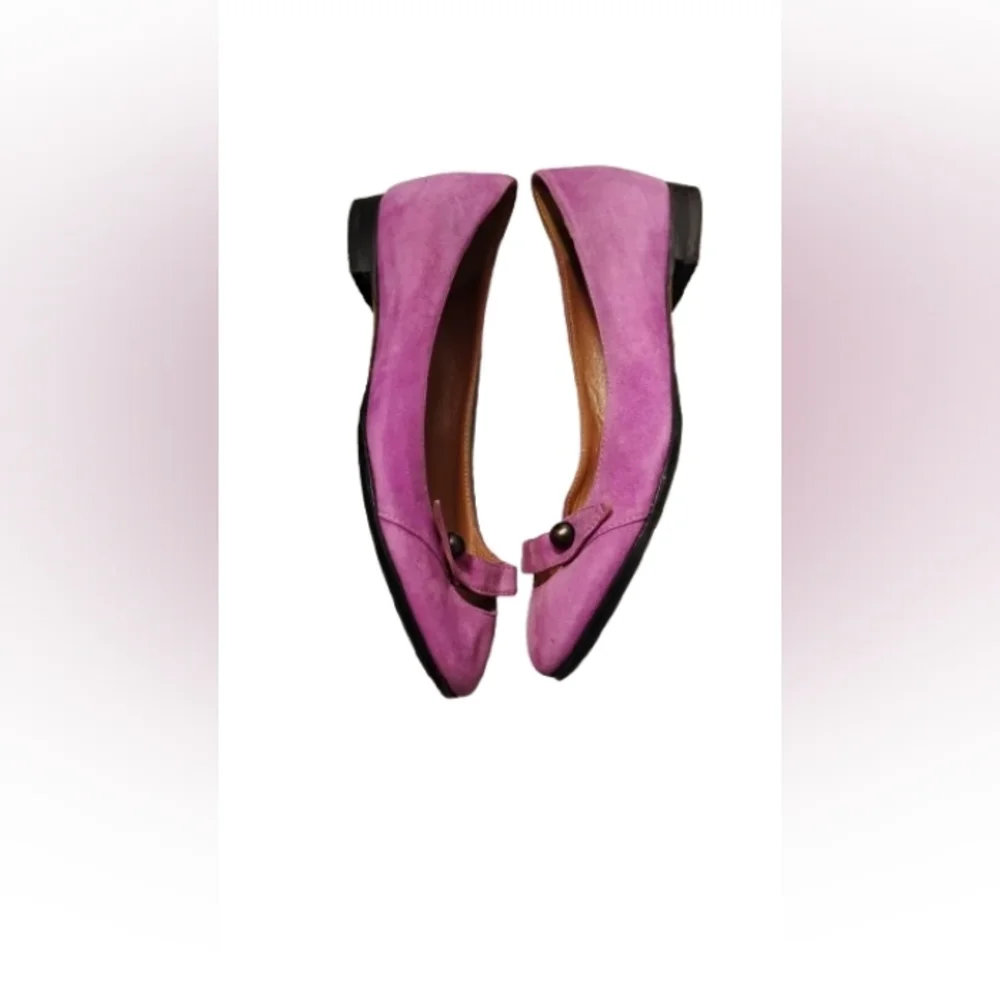 Vintage 2000s Nicole Brundage For Fuela Pink Suede Buckled Ballet Flats 36.5